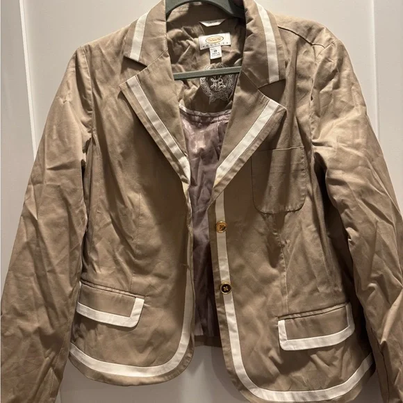 Talbots Tan Blazer with Cream Contrast Trim Gold Buttons 12P - Picture 5 of 6